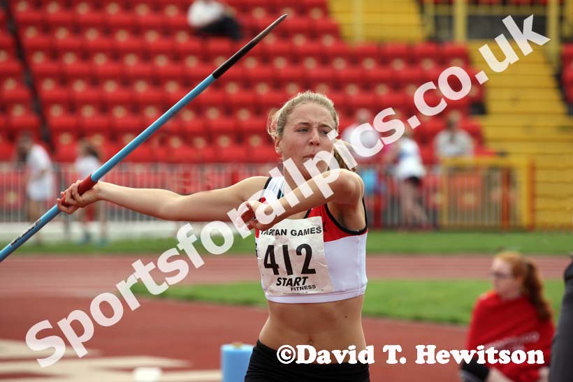 Charlotte Sadler (Gateshead) taking part in the javelin at the Gateshead Tartan Games Open.